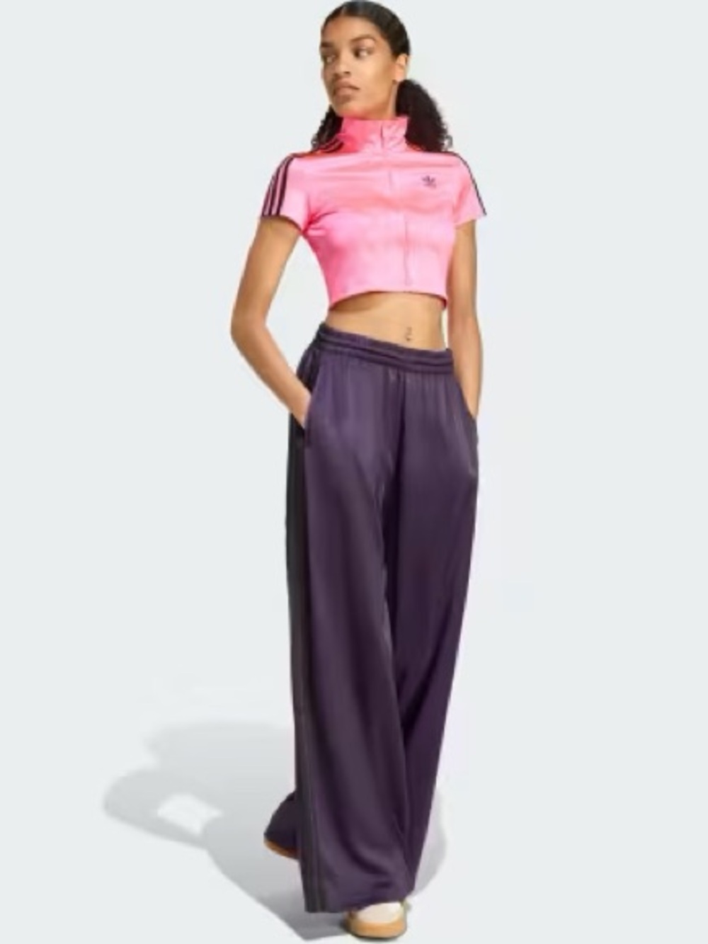 adidas Originals Satin Wide Leg Track Pants Purple